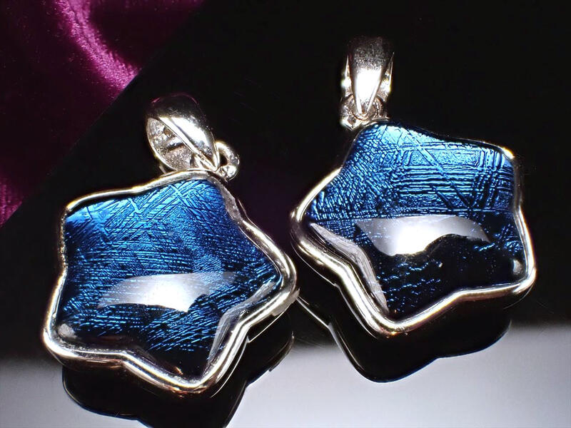 激安宣言 ギベオン 隕石 星型 ペンダントトップ Mサイズ 縦約15mm 1個売り バチカン含まない SILVER925 メタリックブルーカラー メテオライト