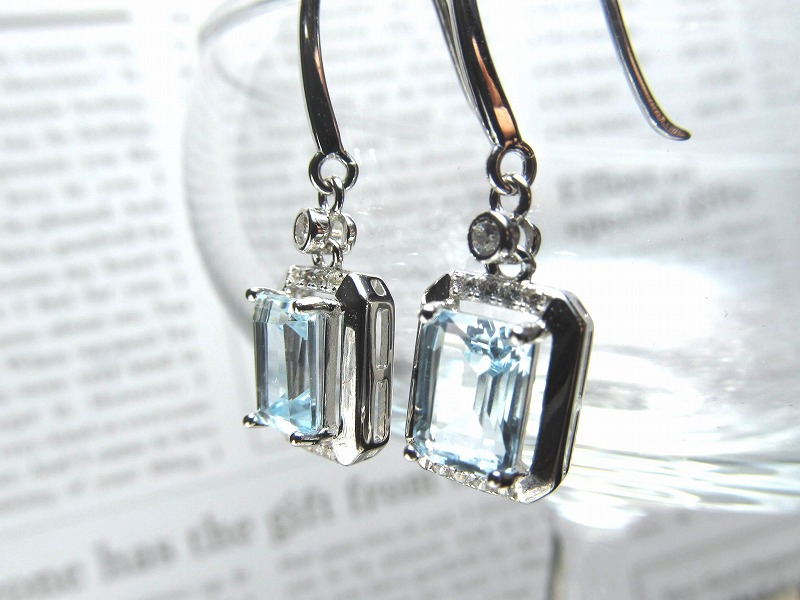 スイスブルートパーズ ピアス バケットカット型 石サイズ縦約7mm 揺れるフックタイプ 透明度抜群 Silver925 ブラジル産 パワーストーン 天然石