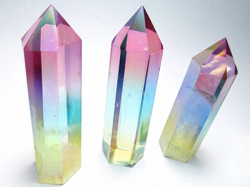 春色 お花見オーラ 天然水晶ポイント(六角柱) 90g-110g ピンク&ブルー&イエローオーラ 極上超透明 手ごろな小さめサイズ 写真栄えするインテリアに