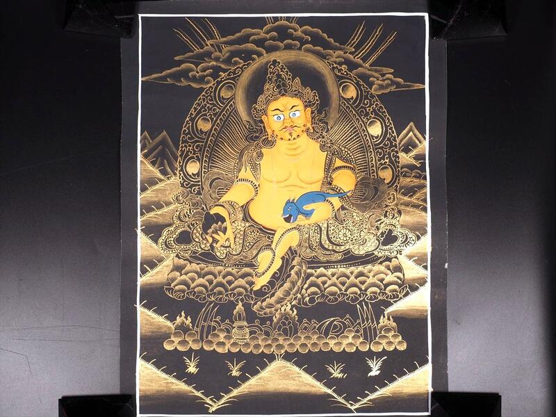 宝蔵神 ジャンバラ 曼荼羅 曼陀羅 図像 サイズ約41cm×31cm 僧侶・タンカ絵師による肉筆 手書きの精密画 タンカ チベット仏教 悟りの図像・仏教美術 100%木綿