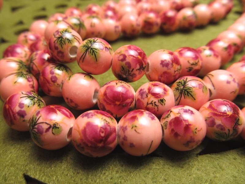 陶器製トンボ玉 とんぼ玉 花柄タイプD ラウンド型 約10mm 一連 約34cm 約35珠 昔ながらの人工ビーズ 激安 ビーズ rn-p パワーストーン 天然石