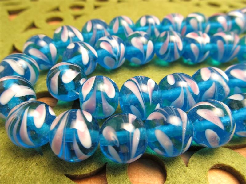 トンボ玉 とんぼ玉 花びらストライプタイプC ラウンド型 約12mm 一連 約28cm 約25珠 昔ながらの人工ビーズ 激安 ビーズ rn-p パワーストーン 天然石