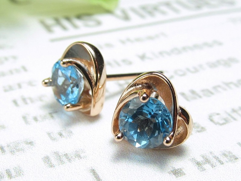 スイスブルートパーズ ピアス ハート型モチーフ ラウンドブリリアントカット 石サイズ直径約5mm 透明度抜群 Silver925 ピンクゴールドカラー ブラジル産