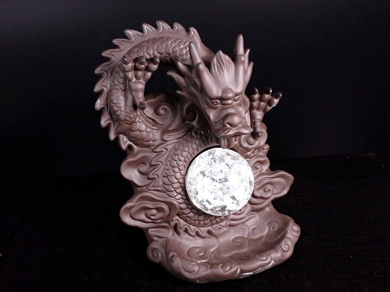 龍神 倒流香炉 4色に光り輝くボール付き 高さ約16cm 最大幅約14cm コーンタイプ 倒流香 用 大吉開運 龍神デザイン パワーストーン 天然石