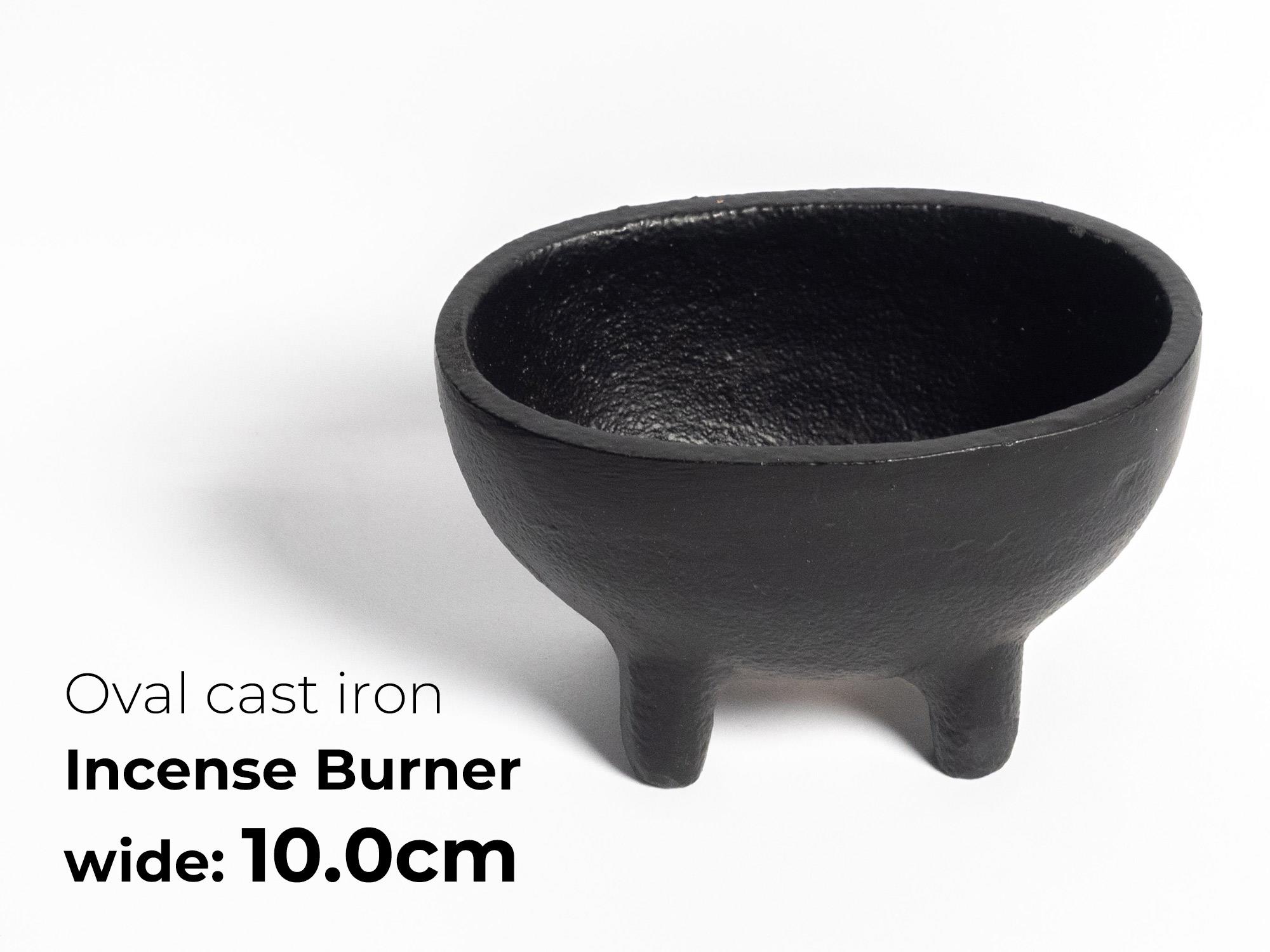 鋳鉄製 オーバル型 浄化用香炉 幅10.0cm ホワイトセージ・パロサントパウダー・チップ香・粉末香などの薫香の燃焼に便利 パワーストーン 天然石
