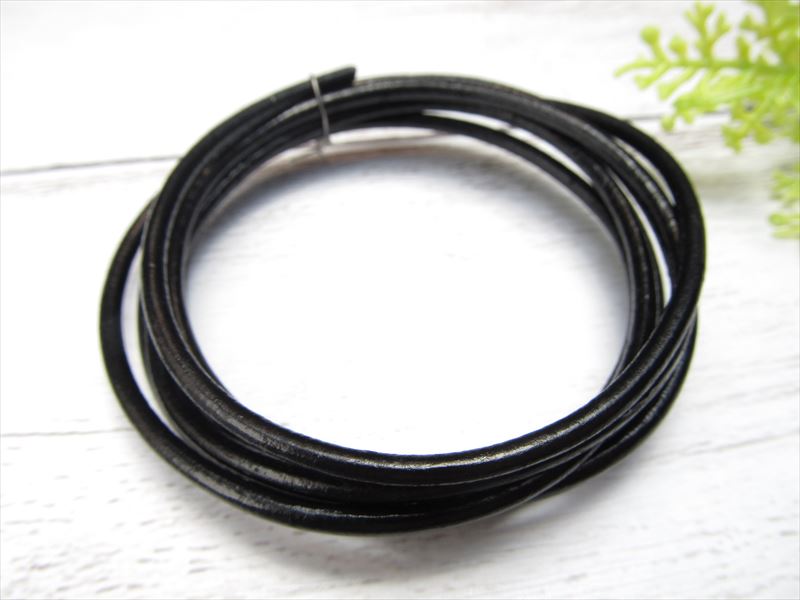本革 革紐 ブラック 長さ約1m 紐幅約2.5mm レザーコード ハンドメイドアクセサリー制作に inmy
