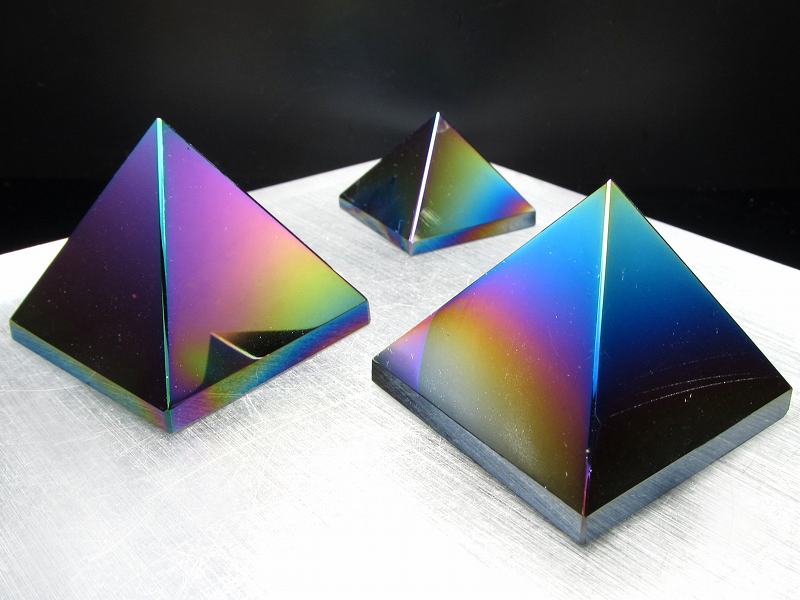 メタリック レインボーオーラ オブシディアン 黒曜石 ピラミッド置物 60g-70g 魔除け・厄除けの石 メキシコ産 パワーストーン 天然石