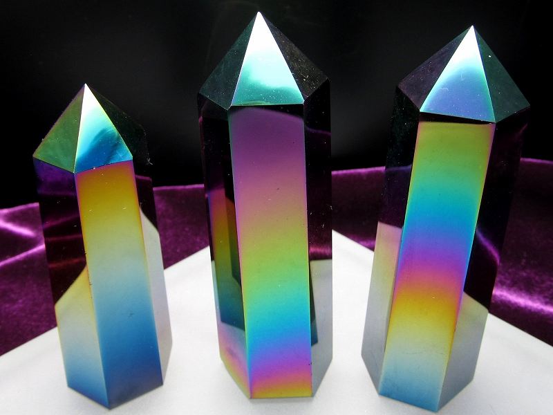 強い波動のオーラ メタリック レインボーオーラ オブシディアン 黒曜石 ポイント 六角柱 1個売り 重さ約80g-100g 魔除け・厄除けの石