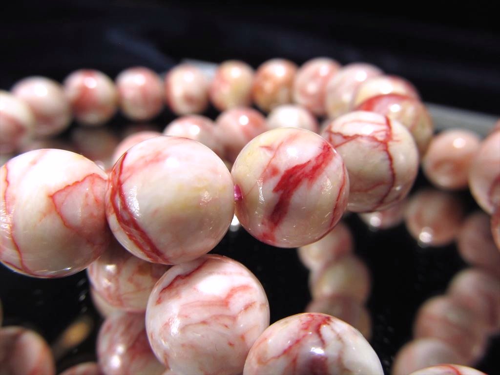 ホワイト多め 2A シナバークォーツ ブレスレット 約9mm-9.5mm×21珠前後 深紅の竜血 ドラゴンブラッド 賢者の石 ペルー産 パワーストーン 天然石