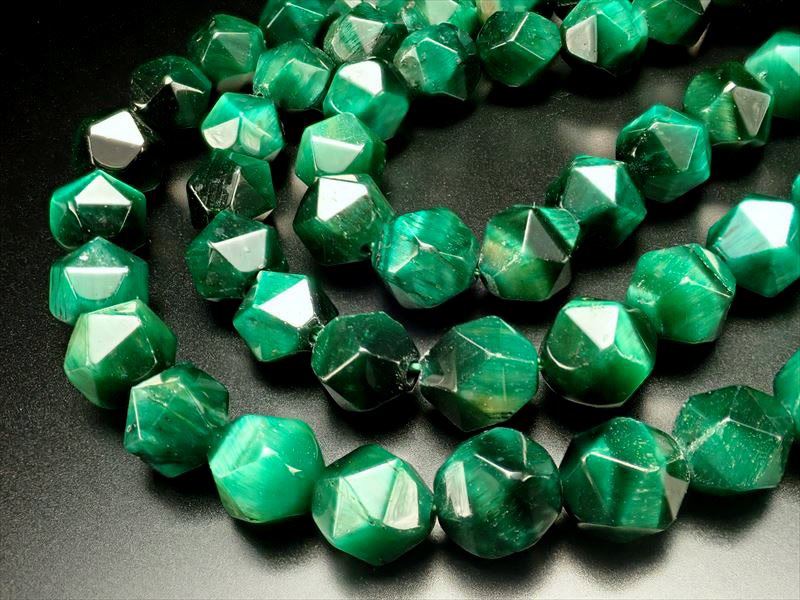 約7.5mm-8mm珠 グリーンカラー タイガーアイ カット 連 一連 約38-40cm 南アフリカ産 パワーストーン 天然石