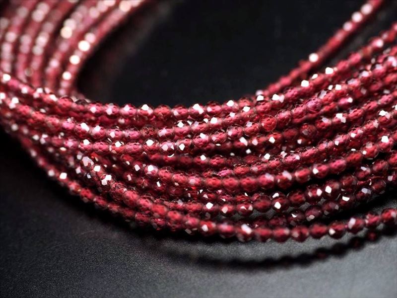 2mm珠 ロードライトガーネット ボールカット 連 一連 約38-40cm 0.3mmワイヤー通し 1月誕生石 極小 インド産 パワーストーン 天然石