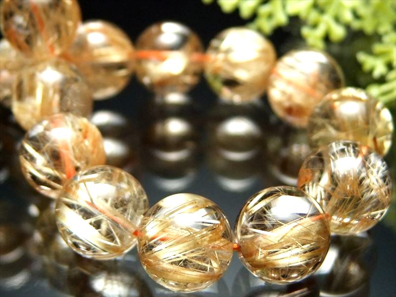 最高級S級 プレミア ゴールドタイチンルチルクォーツ ブレスレット 10.5mm-11mm×18珠 ギラギラタイチン&透明水晶 黄金の輝き ブラジル産 bl-