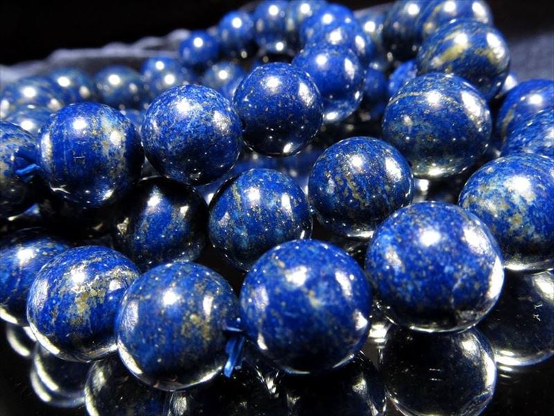3A ラピスラズリ 青金石 ブレスレット 10mm-10.5mm×20珠前後 瑠璃色光沢 キラキラパイライト 幸運の象徴 12月の誕生石 アフガニスタン産