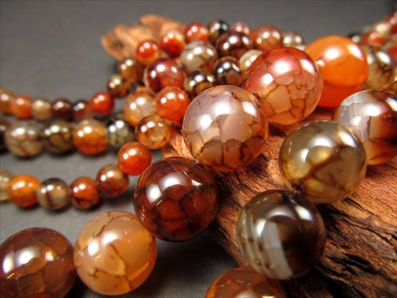 8mm珠 ドラゴンアゲート 一連 約38-40cm まるで龍のウロコ 厄除け 無病息災 龍紋瑪瑙 ブラジル産 rn-p