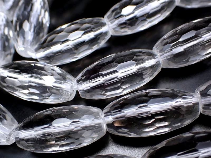 5A 宝石質 天然水晶 天珠型キラキラ多面カット 一連約38-40cm 縦約20mm×幅約10mm珠 最高級 極上 クリスタル ブラジル産