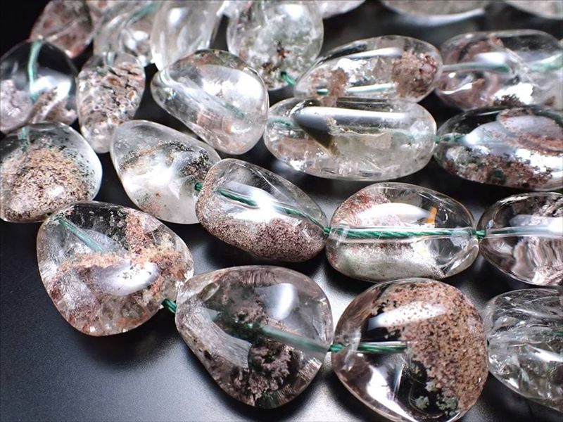 透明ガーデンクォーツ 大きめタンブル連 幅約14mm-22mm 一連 約38-40cm 存在感抜群 透明感 艶光沢抜群 中には虹入りも ブラジル産 パワーストーン 天然石