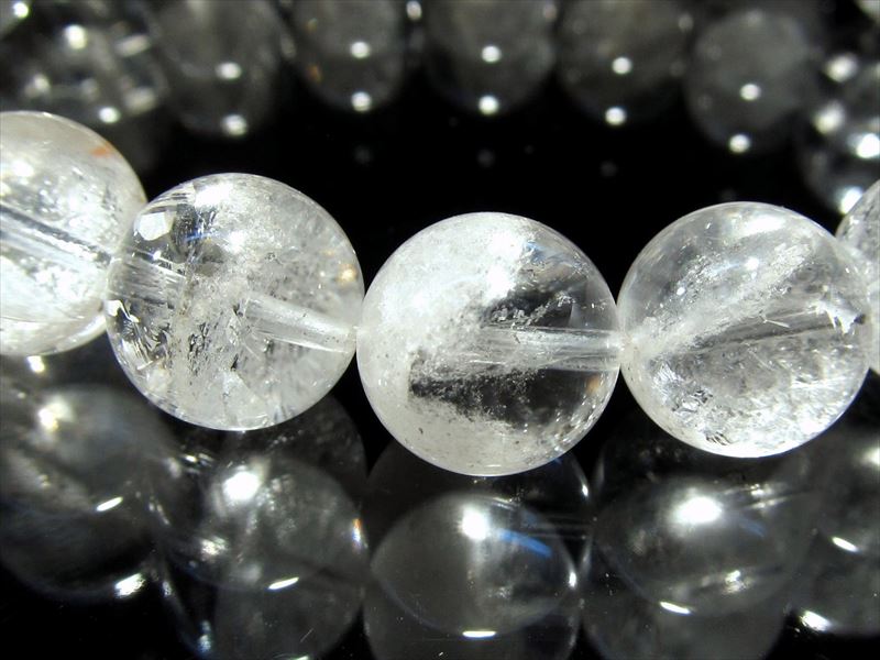 まるで雪の結晶 4A 氷晶ホワイトファントムクォーツ 白色幻影水晶 ブレスレット 11mm-11.5mm×18珠 透明感抜群 キラキラ氷晶ファントム 一点もの