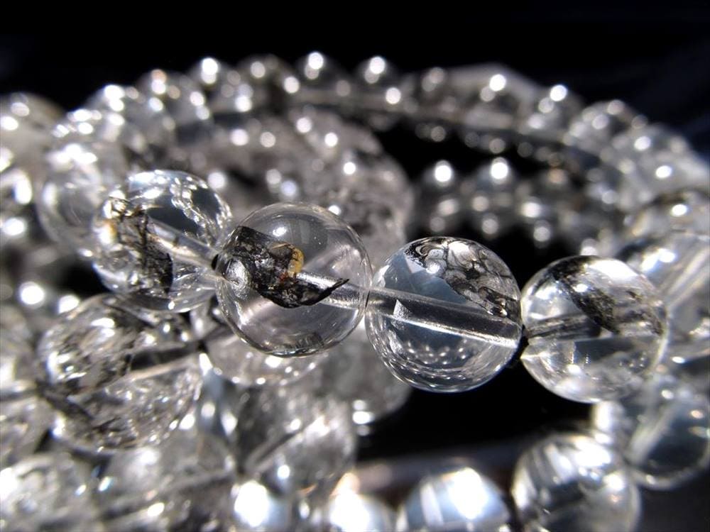 3A エレスチャルクォーツ ブレスレット 10.5mm-11mm×19珠前後 グラファイト 最強パワー 骸骨水晶 水晶の最終形態 ヒマラヤ産