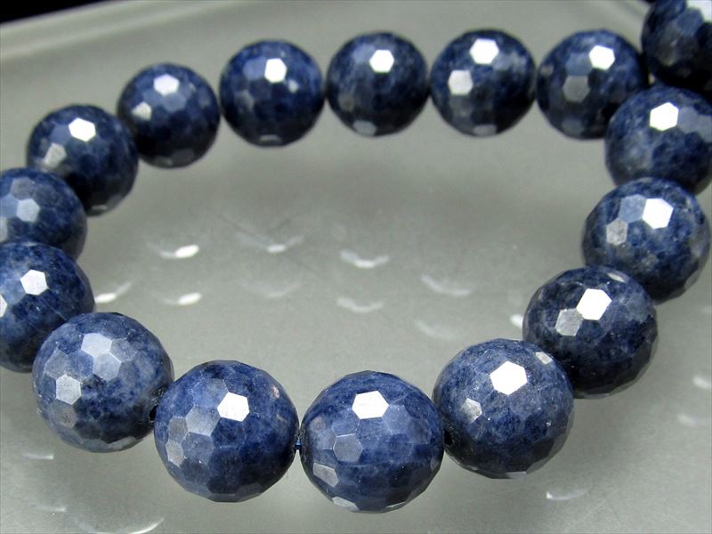 3A 濃紺ミラーカット サファイア ブレスレット 9mm-9.5mm×22珠 極上天然石 深いブルー ミャンマー産 bl-