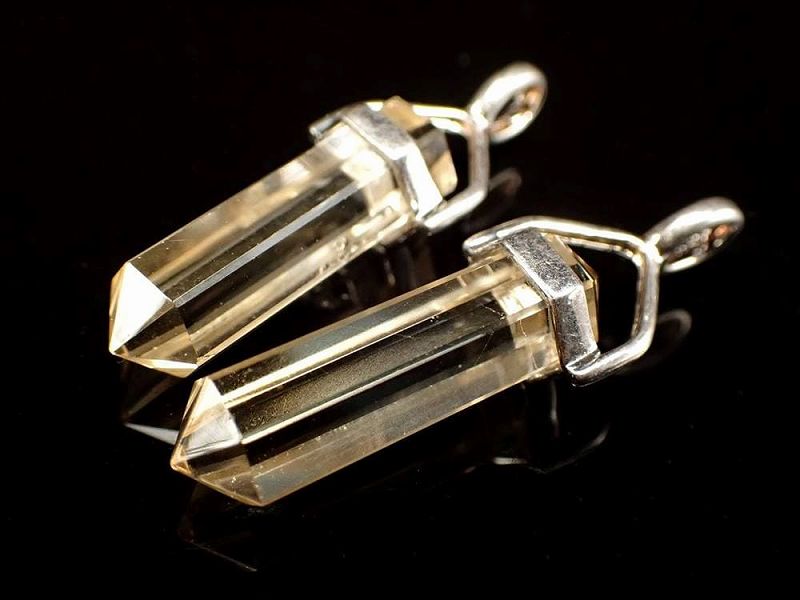 ダブルポイント シトリン ペンダントトップ 石サイズ約23mm-24mm 人気のWポイント シンプルデザイン Silver925 ブラジル産 パワーストーン 天然石
