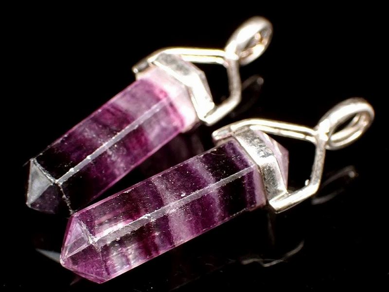 ダブルポイント フローライト ペンダントトップ 石サイズ約22mm 人気のWポイント シンプルデザイン Silver925 アメリカ産