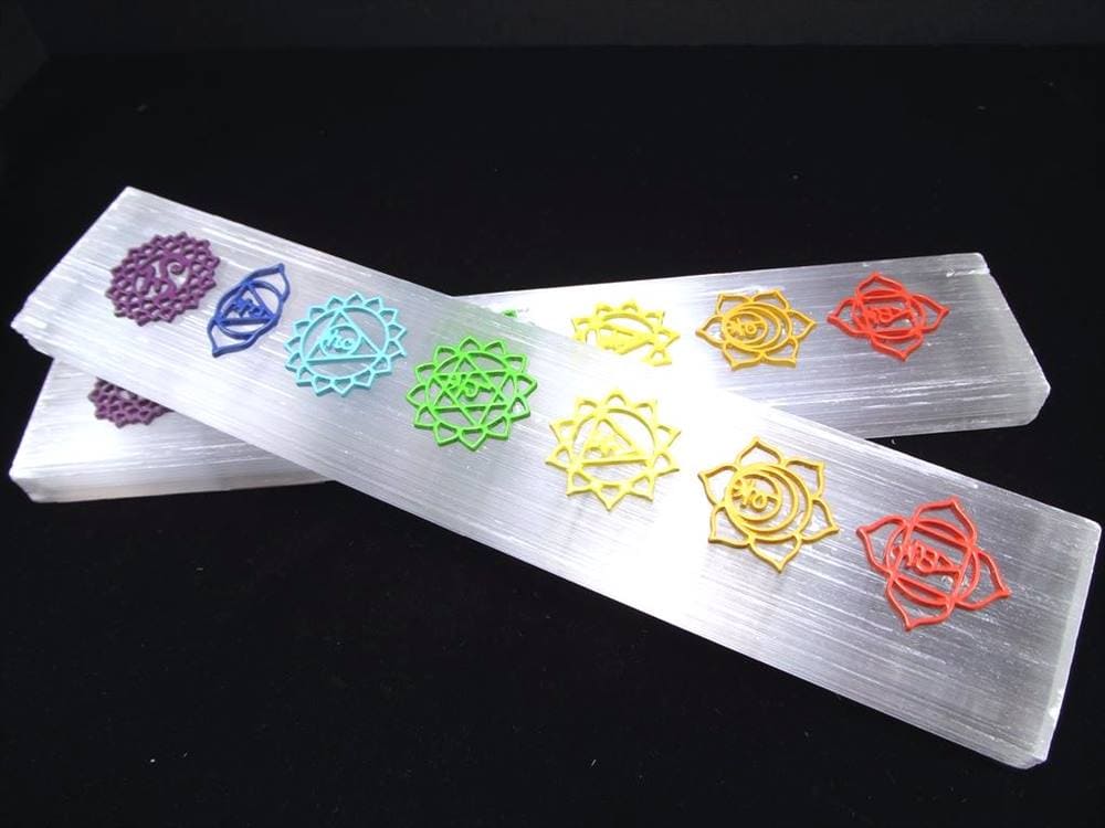 チャクラシンボル付き 美品キャッツアイセレナイト チャクラプレート 縦約21cm×横約4cm×厚み約1cm 聖母マリアのガラス シルクのような繊維質 メキシコ産