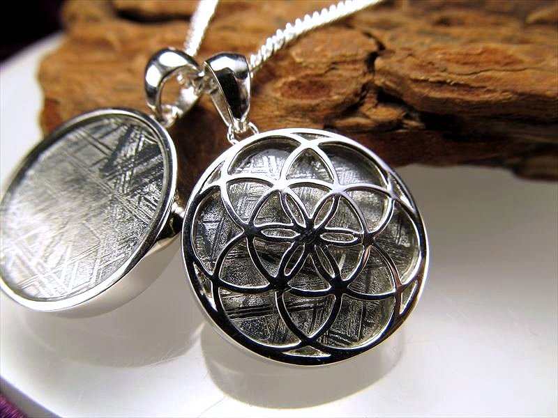 激安宣言 シード・オブ・ライフ ギベオンペンダントトップ シルバーカラー Mサイズ 縦約20mm 1個売り SILVER925 メテオライト 隕石 ナミビア・ハルダブ州産