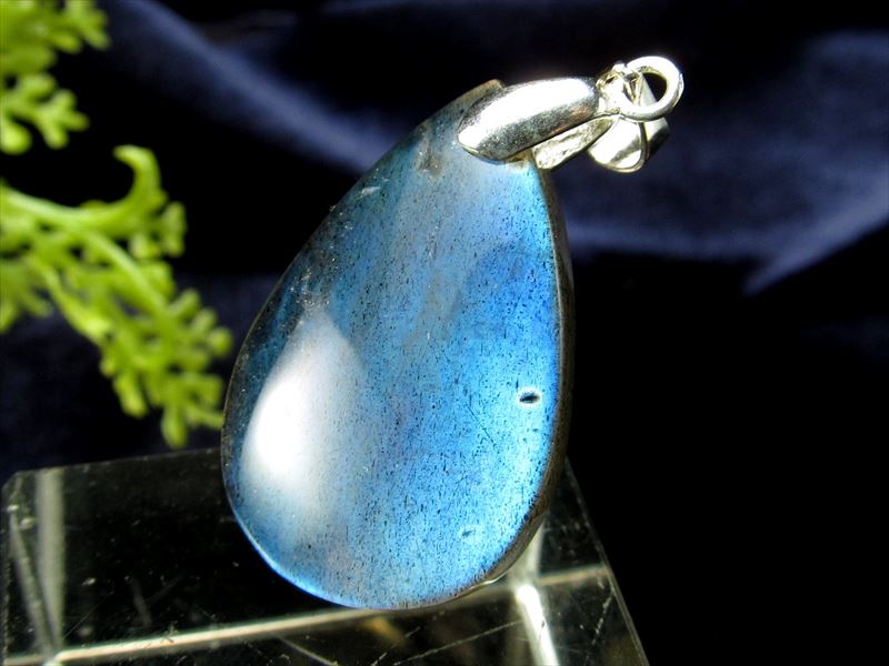 S級 全面ブルーシラー ラブラドライト ドロップ型 ペンダントトップ 縦約26mm 約4.0g 超透明 濃いブルーシラー 信念を貫く力 Silver925 1点物 マダガスカル産