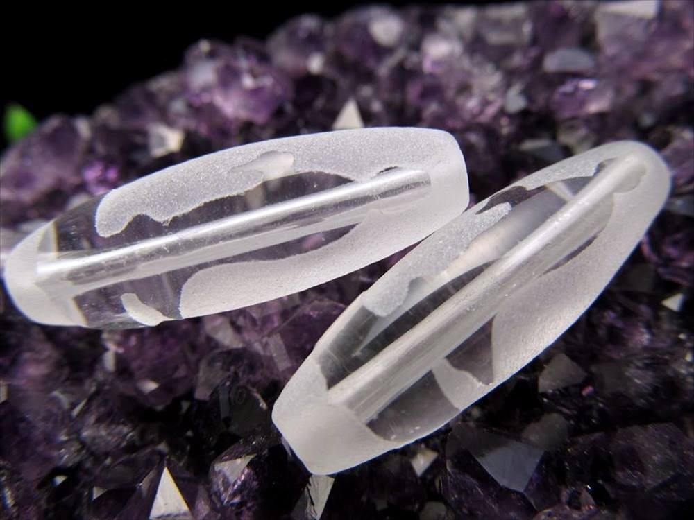 ミニサイズ水晶天珠 双観音天珠 そうかんのんてんじゅ 最大長さ約29mm前後 1個売り 三十三利益・安心立命・開運守護 クリスタル製 パワーストーン 天然石