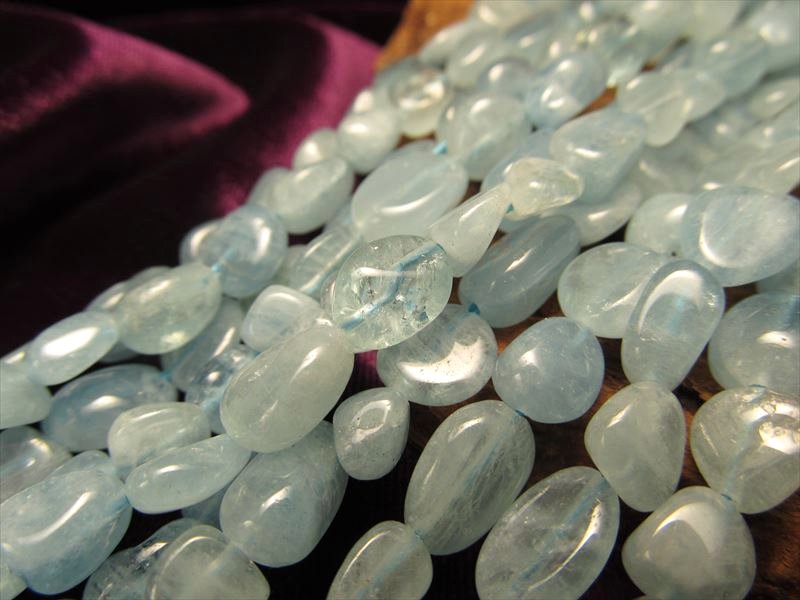 幅約5mm-7.5mm アクアマリン タンブル 連 一連 約37-39cm 3月の誕生石 高品質入荷 ブラジル産