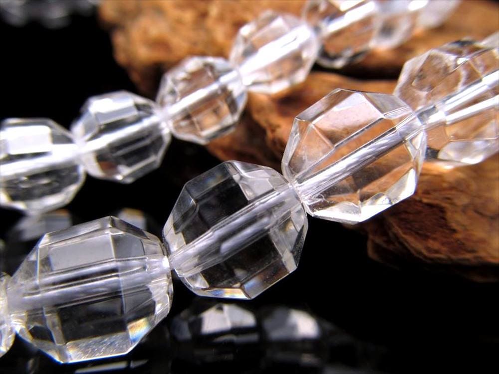 天然水晶 30面ラウンドカット 連 幅約7.5mm-8mm 長さ約38-40cm 純粋と浄化を象徴する万能ストーン クリスタル ブラジル産