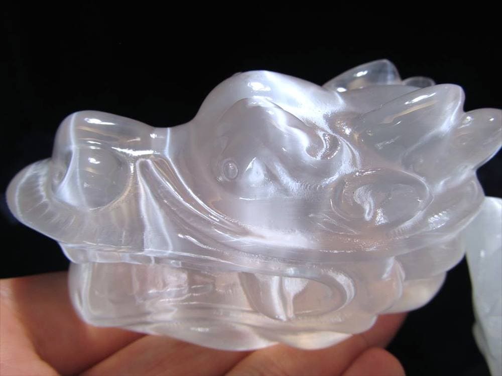 龍頭 セレナイト 彫刻置物 全長約8cm-8.5cm ドラゴンヘッド 迫力満点 龍頭彫り 運気上昇のお守り 聖母マリアのガラス メキシコ産 パワーストーン 天然石
