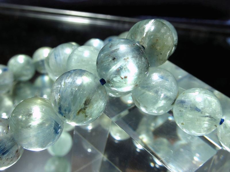 希少色 ブルーグリーンカイヤナイト ブレスレット 10mm-10.5mm×20珠前後 ふんわりブルーグリーンカラー 美麗シラー 意思を強くする石 ケニア産