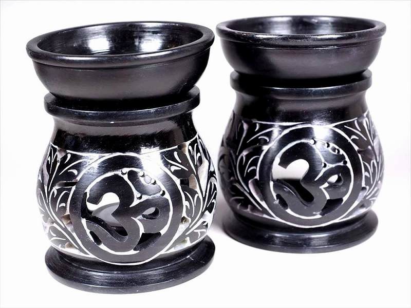 ジャスパー製 アロマポット タイプG サイズ幅約9cm×奥行約9cm×高さ約11.5cm 光と香りの癒し空間 雰囲気あるアンティーク調 キャンドル付き