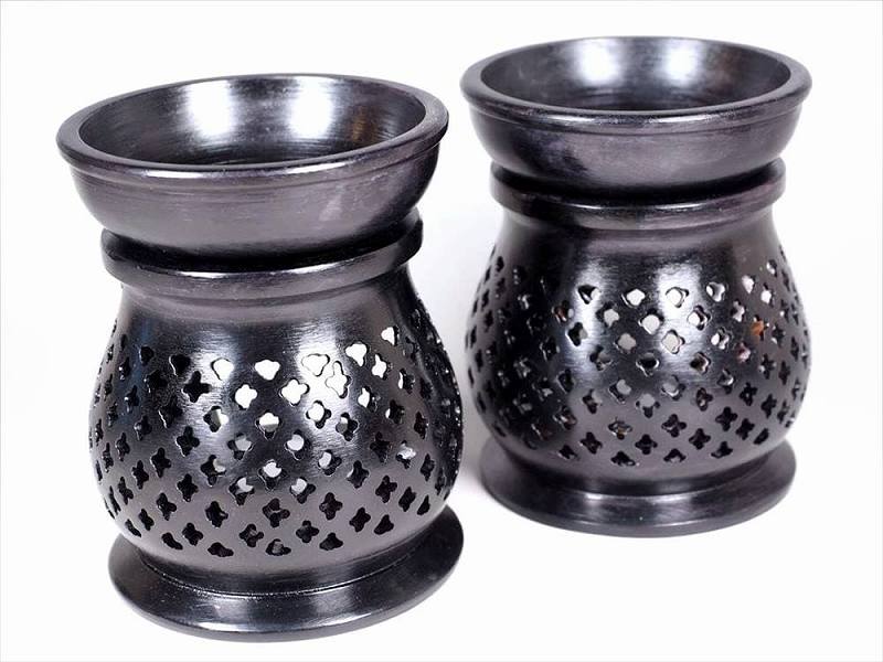 ジャスパー製 アロマポット タイプF サイズ幅約9cm×奥行約9cm×高さ約11.5cm 光と香りの癒し空間 雰囲気あるアンティーク調 キャンドル付き