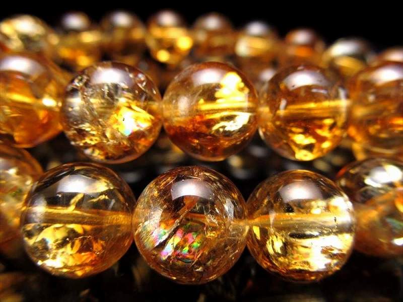 美麗アイリス レインボーシトリン 黄水晶 ブレスレット 8mm-8.5mm×23珠前後 キラキラ虹入り 幸運の石 動画あり ブラジル産