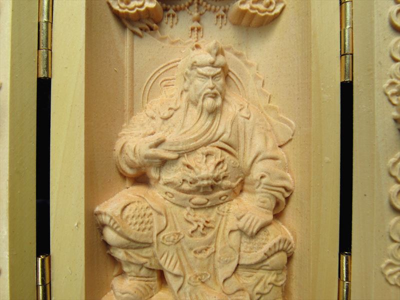劉備 関羽 張飛 観音開き 5A極上手彫り 木彫り 三国志像置物 高さ約100-105mm 風水やインテリアに ok-s パワーストーン 天然石