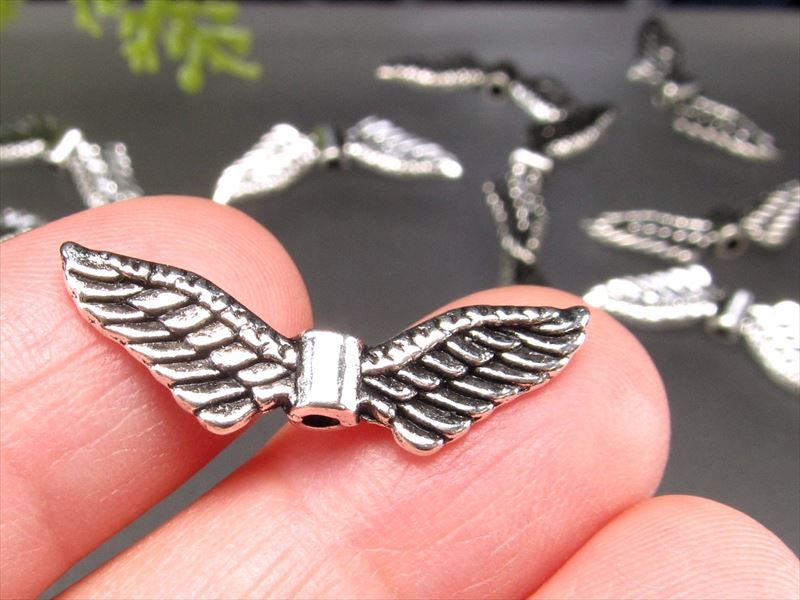 Bタイプ 天使の羽 アクセサリーパーツ 1セット10個入り 横24mm×縦8mm メタルパーツ シルバー エンジェル ブレスレット ペンダントに inmy パワーストーン