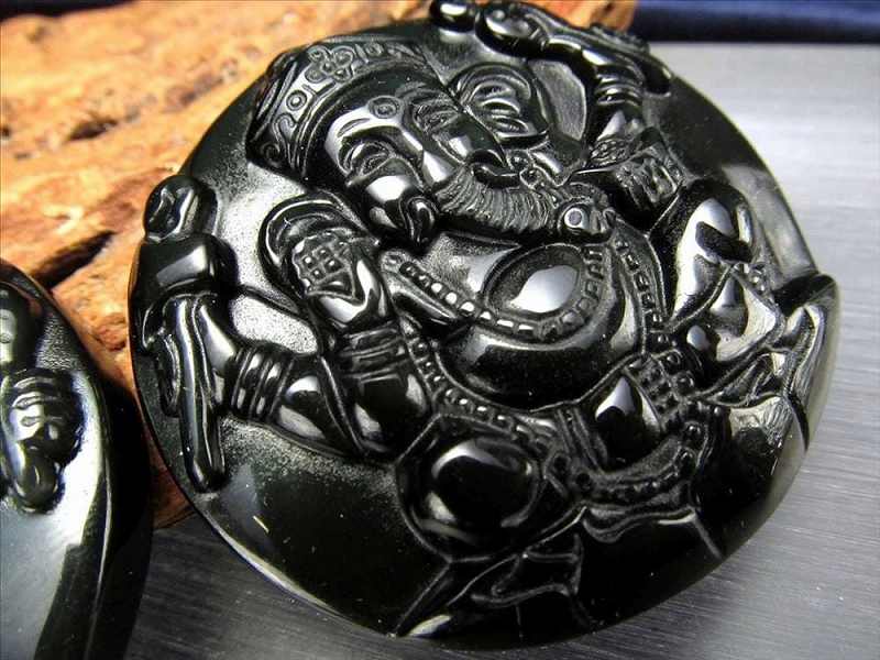 激安宣言 オブシディアン 黒曜石 ガネーシャ彫りカービングプレート 縦約46mm あらゆる障害を跳ね除ける守り神 メキシコ産 geki-obG38 パワーストーン 天然石