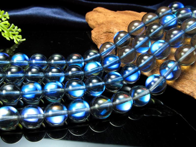 激安宣言 約10mm珠 ブラック・レインボーグラスオーラ・ルナフラッシュ 一連 約37-39cm 人工石 geki パワーストーン 天然石