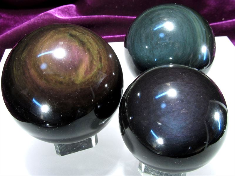 美麗4A レインボー オブシディアン 丸玉 直径54mm-56mm 大人気丸玉 レインボーシラー シラー 黒曜石 メキシコ産 パワーストーン 天然石