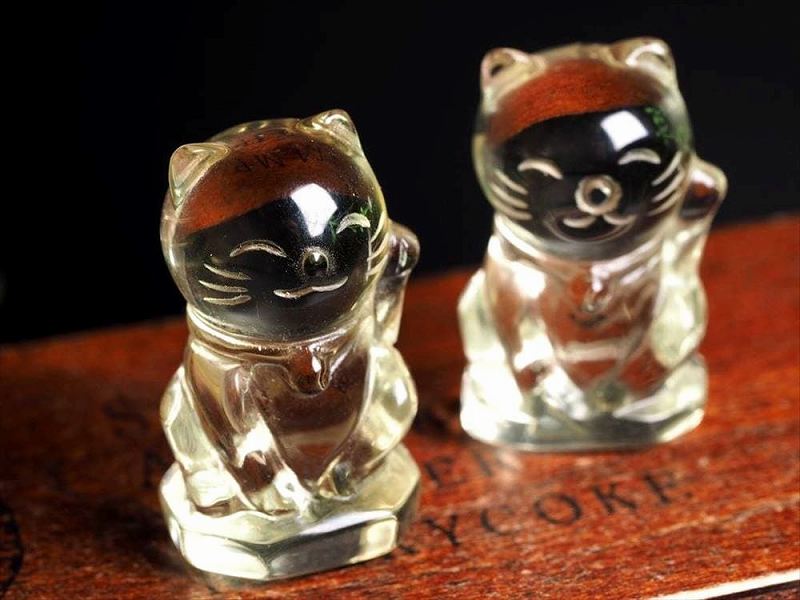 シトリン 左手招き猫 ネコ 置物 高さ約3cm-3.5cm 1個売り 商売繁盛や良縁 身近な福を招いてくれるミニにゃんこ 商売繁盛最強の組み合わせ お守りとしても