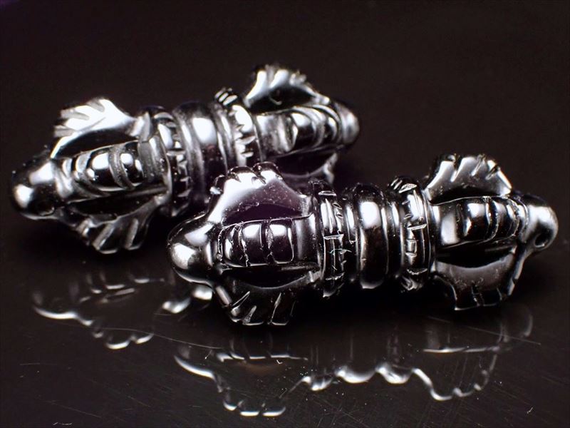 ブラックオブシディアンヴァジュラ 金剛杵 ペンダントトップ 縦約40mm-45mm 厄除け・邪気払い・浄化に メキシコ産