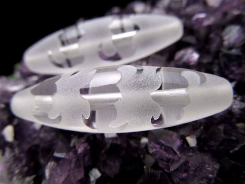 水晶天珠 五福臨門天珠 ごふくりんもんてんじゅ 最大長さ約37mm前後 1個売り 恋愛良縁・大金獲得・招福開運・健康長寿 クリスタル製 パワーストーン 天然石