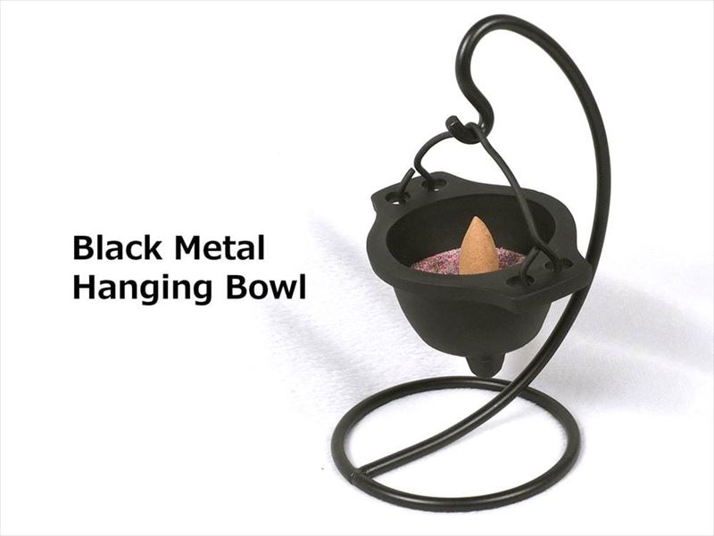 ブラックメタル インセンスバーナー 器サイズ 直径6cm 全高16.5cm 全幅13.5cm ハンギングボウル型 浄化用香炉