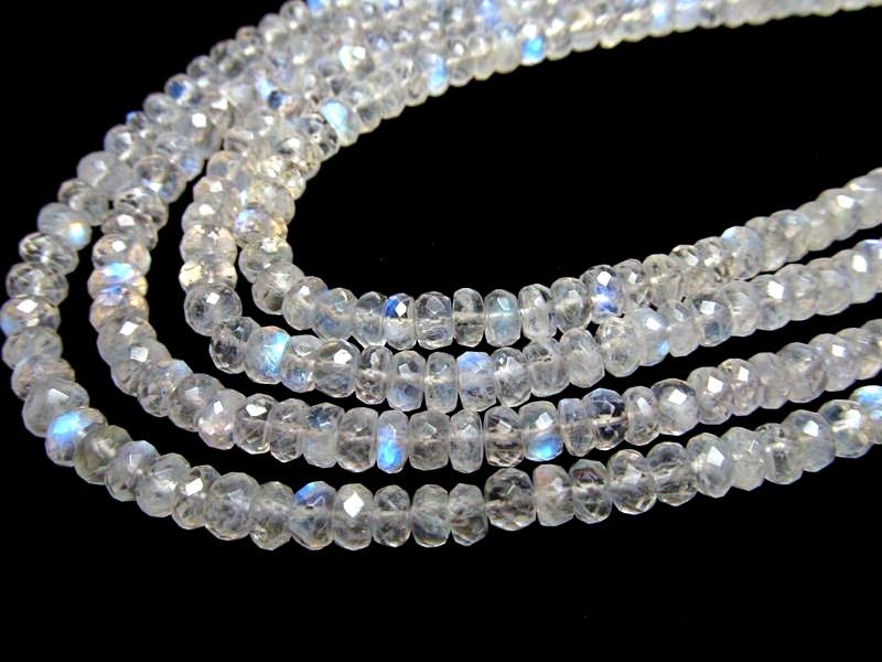 ブルームーンストーン 透明4Aボタンカット 約4mm-4.5mm珠 一連 約33cm 宝石質ネックレス&ブレスパーツ インド産 パワーストーン 天然石