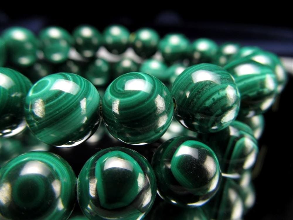 天眼マラカイト ブレスレット 9.5mm-10mm×20珠前後 希少 天眼模様入り 魔除け 肉体と精神を癒す石 極上グリーン 孔雀石 コンゴ産