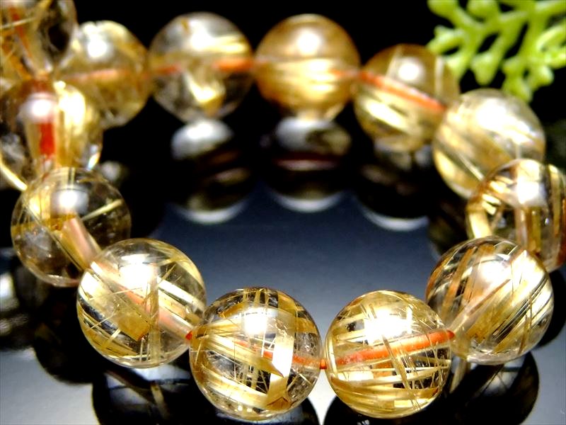 バイヤー即決の金針 S級 ゴールドタイチン ルチルクォーツ ブレスレット 10mm-10.5mm×19珠 ギラギラゴールド 金運の代表石 一点もの ブラジル産