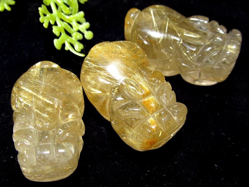 金運UPのお守り ゴールドルチル ヒキュウ 貔貅 タンブル 1個売り 重さ5g-7g 財運の象徴 煌めき金針 ブラジル産 パワーストーン 天然石