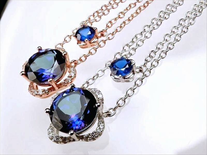 激安宣言 極上5A 宝石質ブルーミスティックトパーズ 2連ネックレス ラウンドブリリアントカット メイン石サイズ縦約8mm 1個売り チェーン長さ約44-46cm